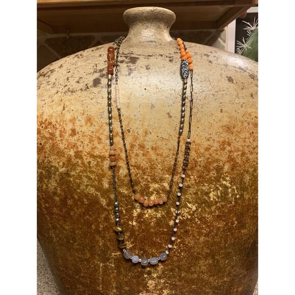 Silpada Spice Box Necklace Sterling Silver Copper Gemstones Pearls 50 In. Long - Picture 1 of 12